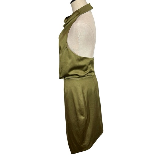 Elliatt Camo Asymmetric Satin Halter Dress in Khaki Green - Picture 10 of 15